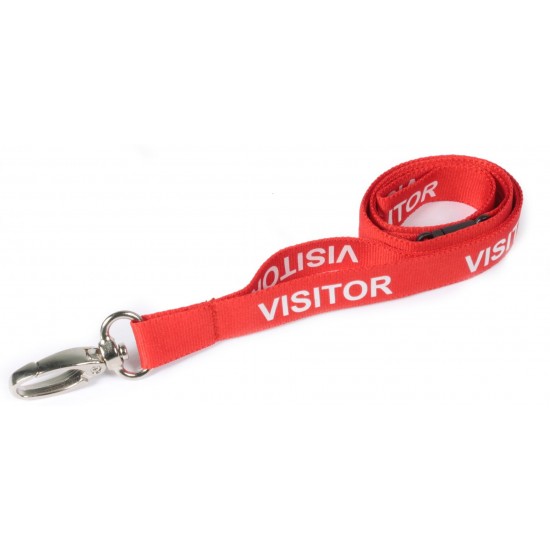 Pre-Printed Red Visitor Lanyards with Metal Lobster Clip (Pack of 100)
