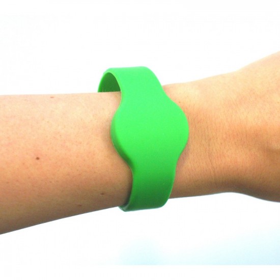 NXP Mifare 1k Silicone Wristband Black/Green, 65mm Med- round head